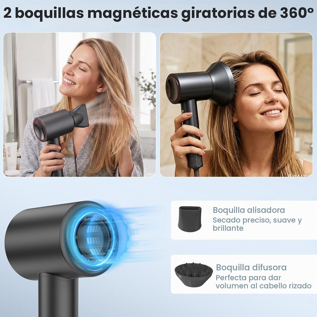 Fentgo Secador de pelo, secador iónico de alta velocidad con difuso...