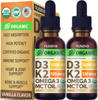 (Paquete de 2) Gotas Orgánicas de Vitamina D3 K2 con Aceite MCT Ome...