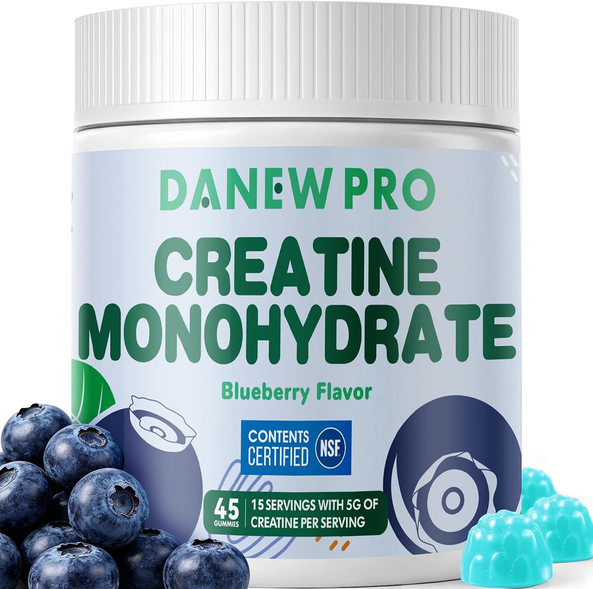 DANEW Pro Gomitas de creatina certificada NSF 0.18 oz, 15 porciones...