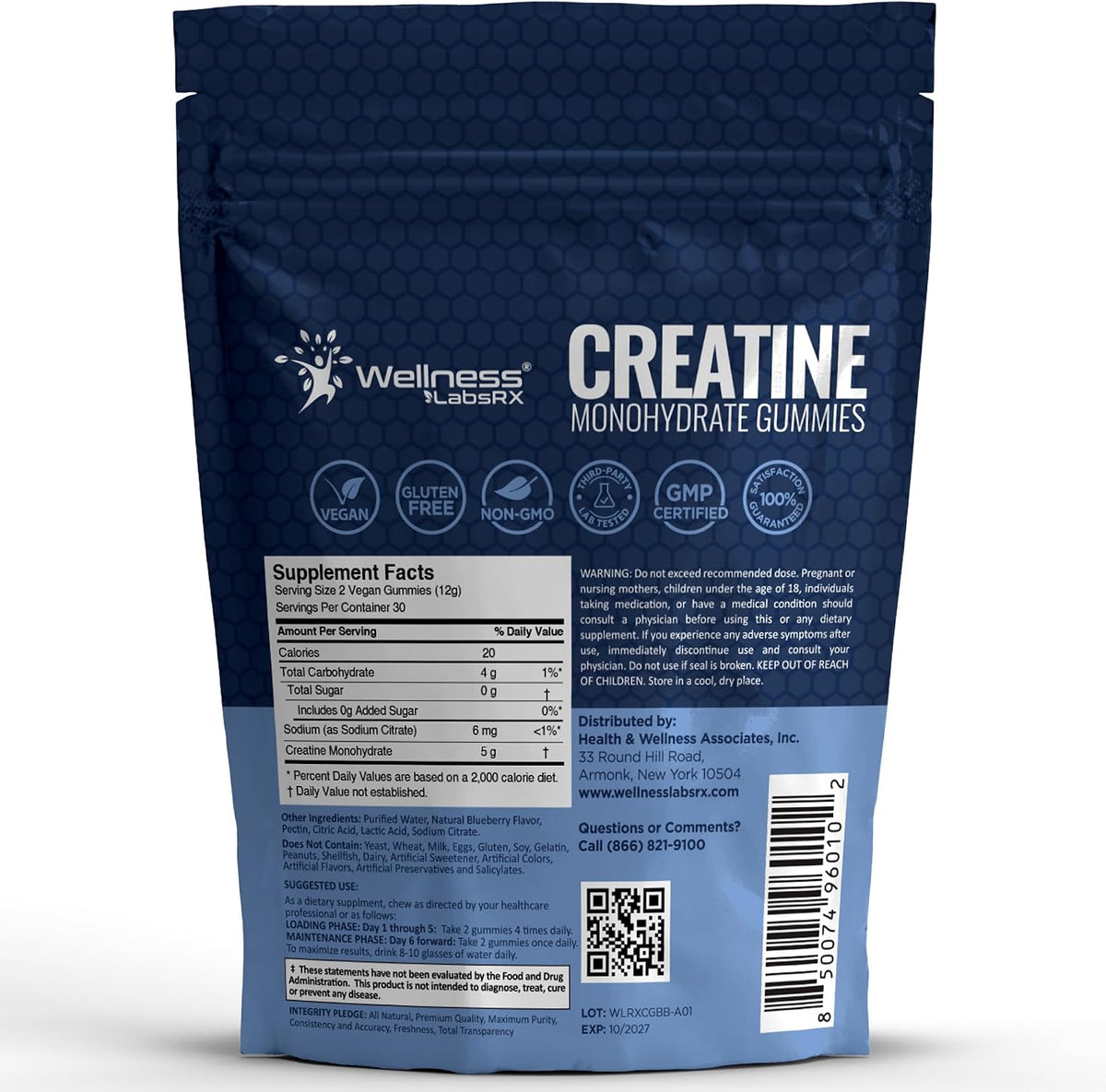 WELLNESS LABSRX Gomitas de creatina para mujeres y hombres, gomitas...