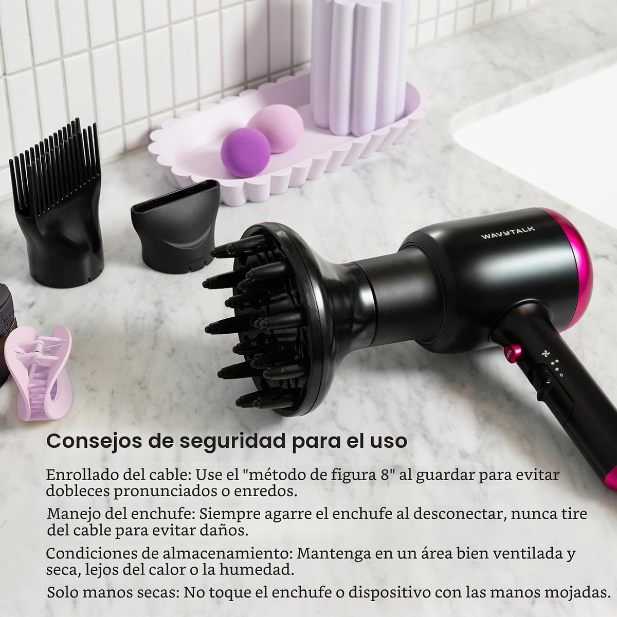 Secador de pelo iónico Wavytalk Blown Away con difusor para cabello...