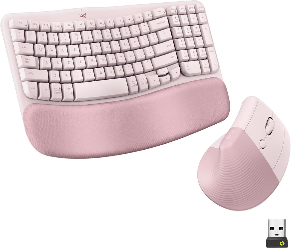 Logitech Wave Keys & Lift Vertical Mouse Combo inalámbrico ergonómi...