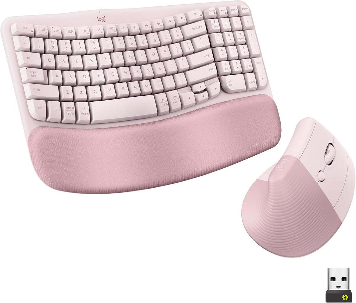 Logitech Wave Keys & Lift Vertical Mouse Combo inalámbrico ergonómi...