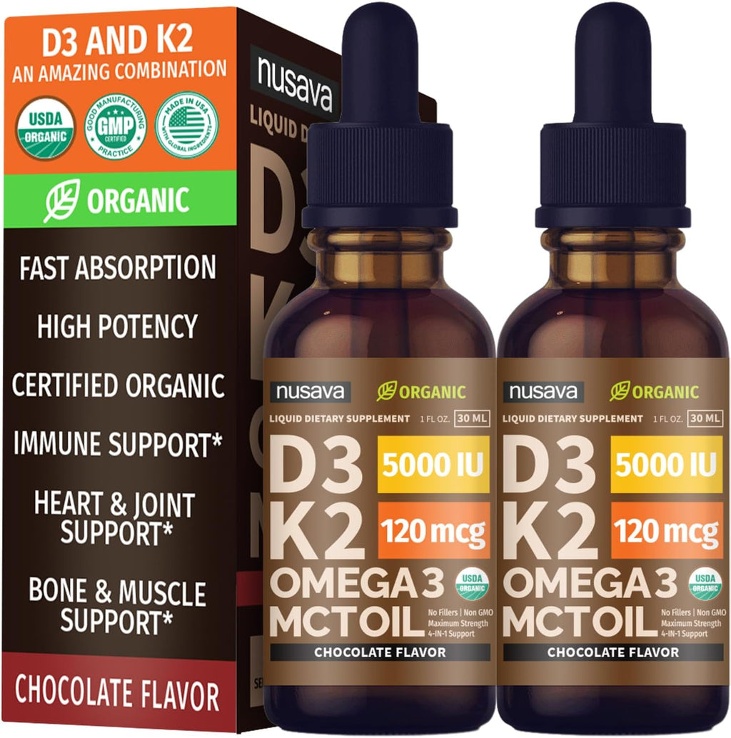 (Paquete de 2) Gotas Orgánicas de Vitamina D3 K2 con Aceite MCT Ome...