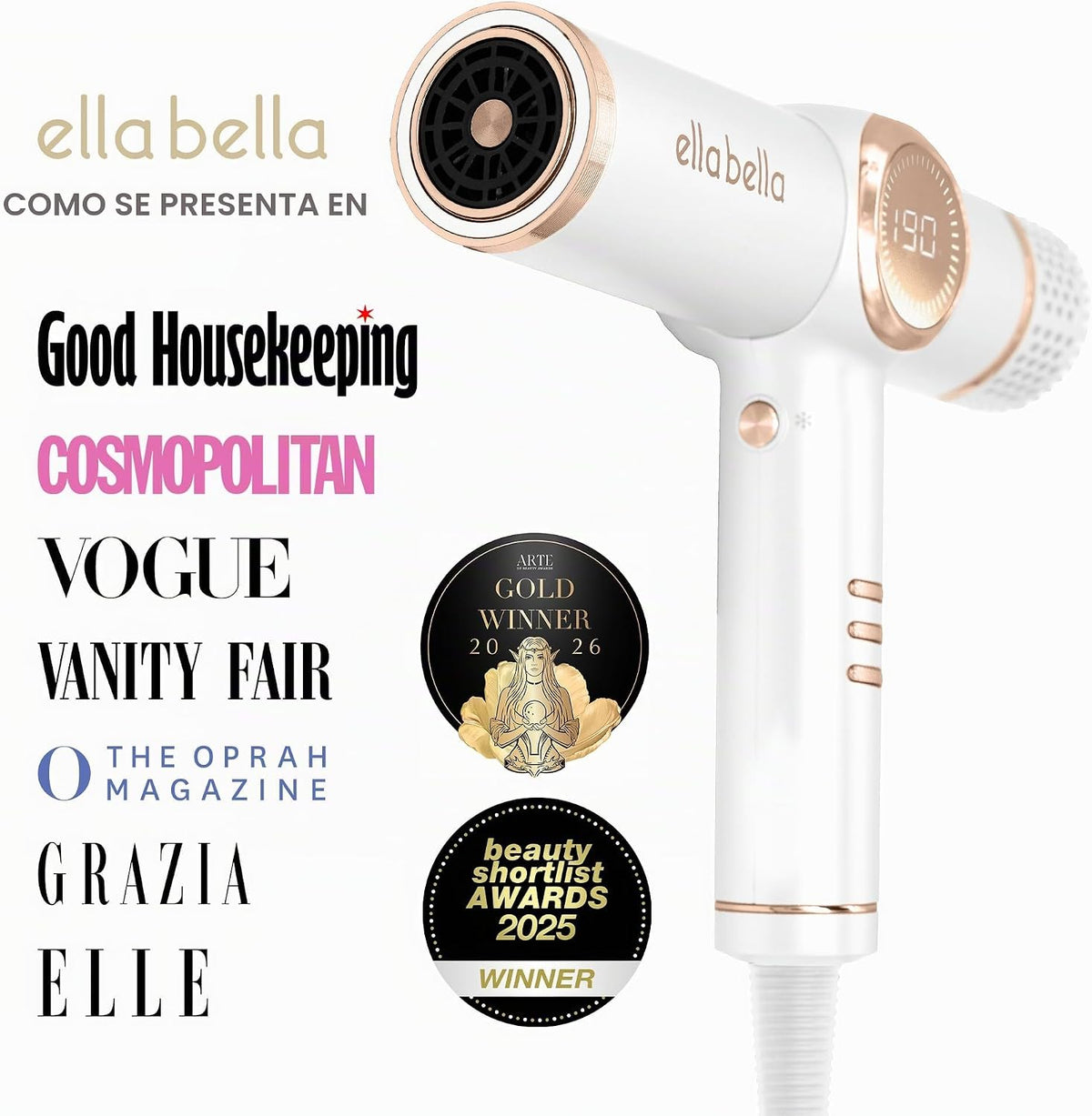 ELLA BELLA® - Secador de pelo iónico profesional con difusor \u2022...