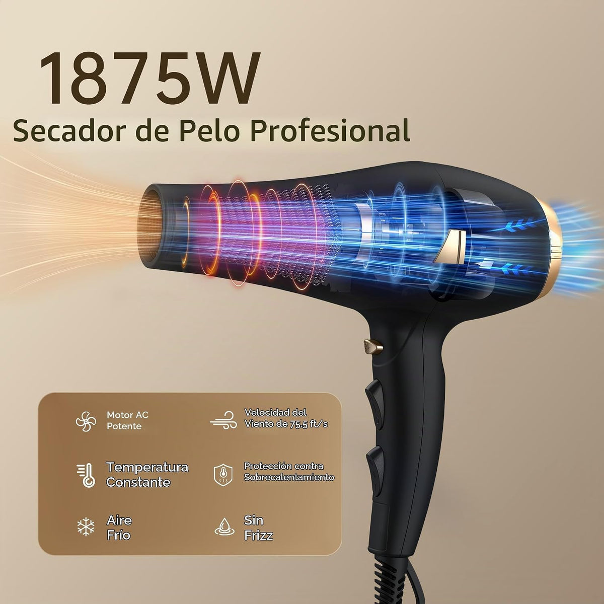 CONFU Secador de pelo profesional - Secador de pelo iónico de secad...