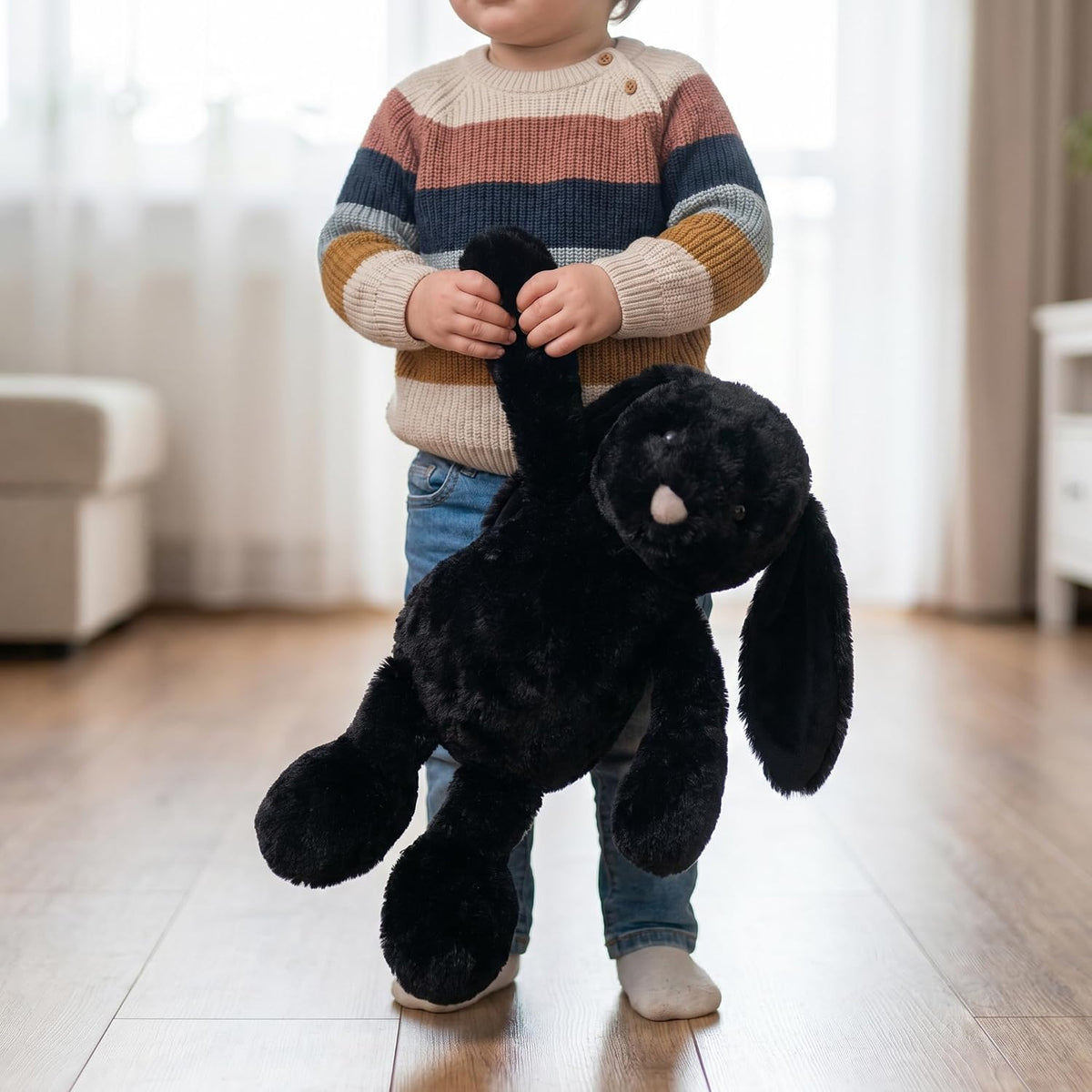 WEIGEDU Animal de Peluche Conejo Negro con Orejas Caídas, Juguete d...