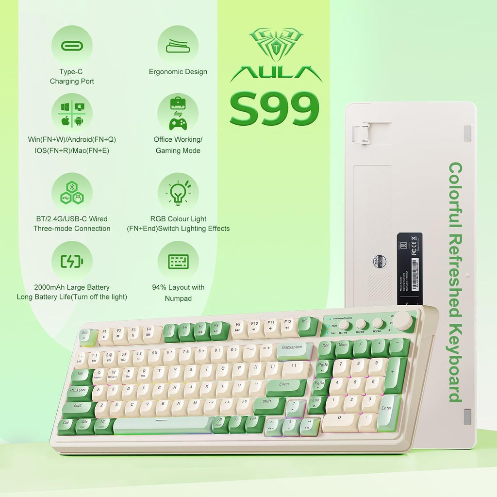 Teclado para juegos AULA S99, teclados de computadora inalámbricos...