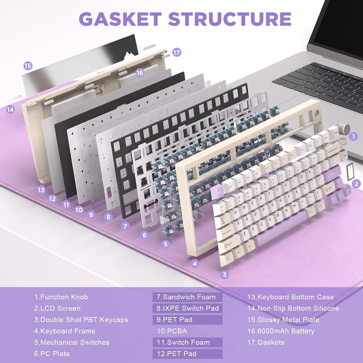 YUNZII AL80 75% Teclado mecánico inalámbrico de aluminio (Beige, Ga...