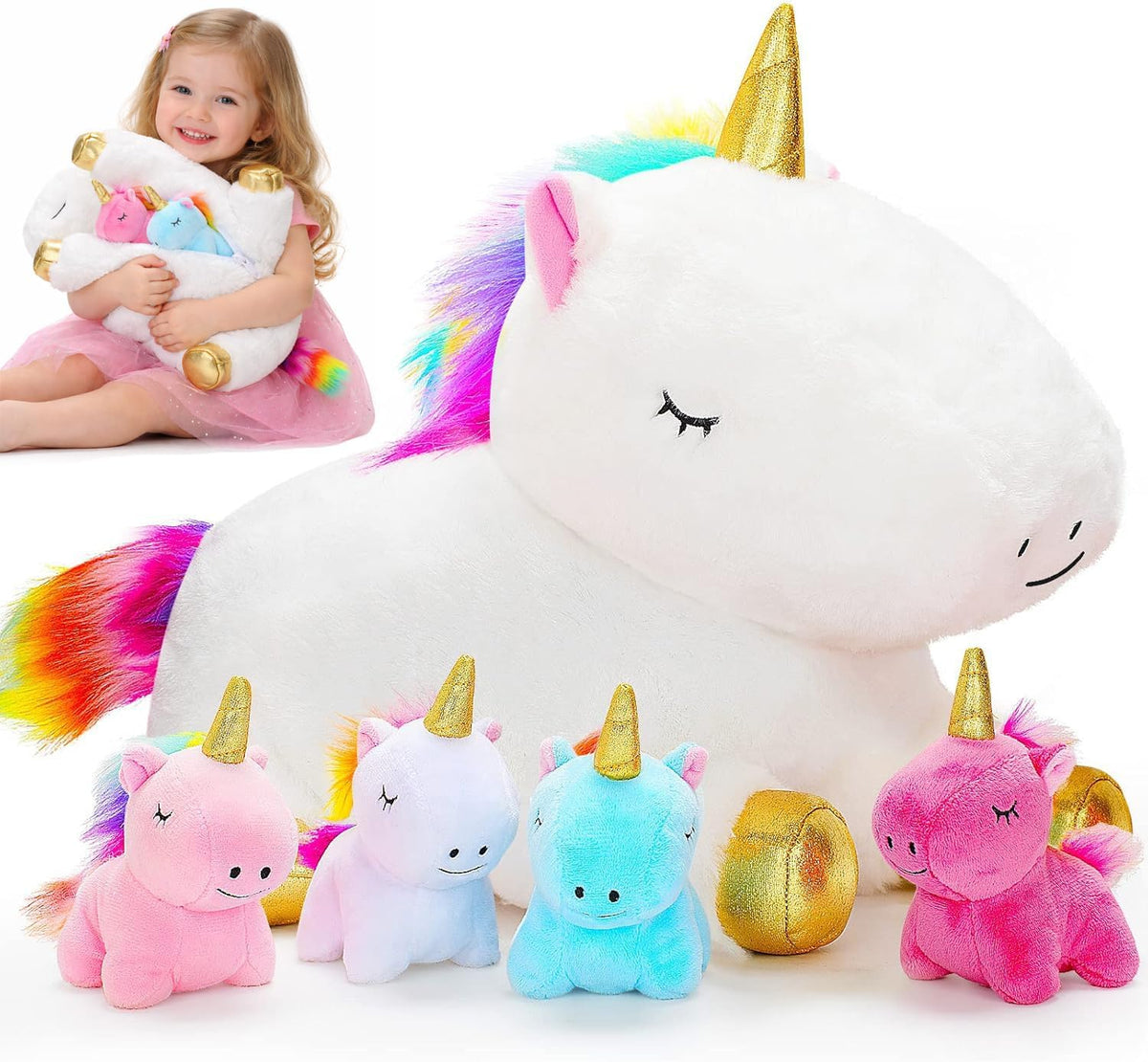 KMUYSL Mamá Peluches con 4 Bebés, Peluche para Niños, Unicornio | P...