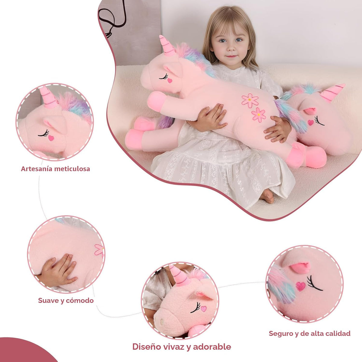 Peluche de unicornio rosa gigante de 32 pulgadas, almohada de cuerp...