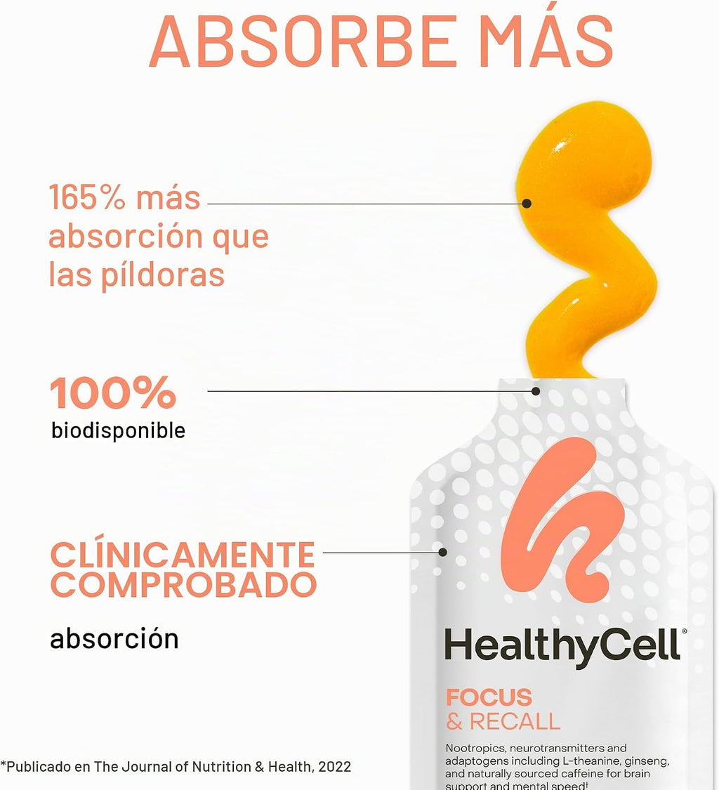 HealthyCell Focus &amp; Recall Suplemento diario líquido para el ce...