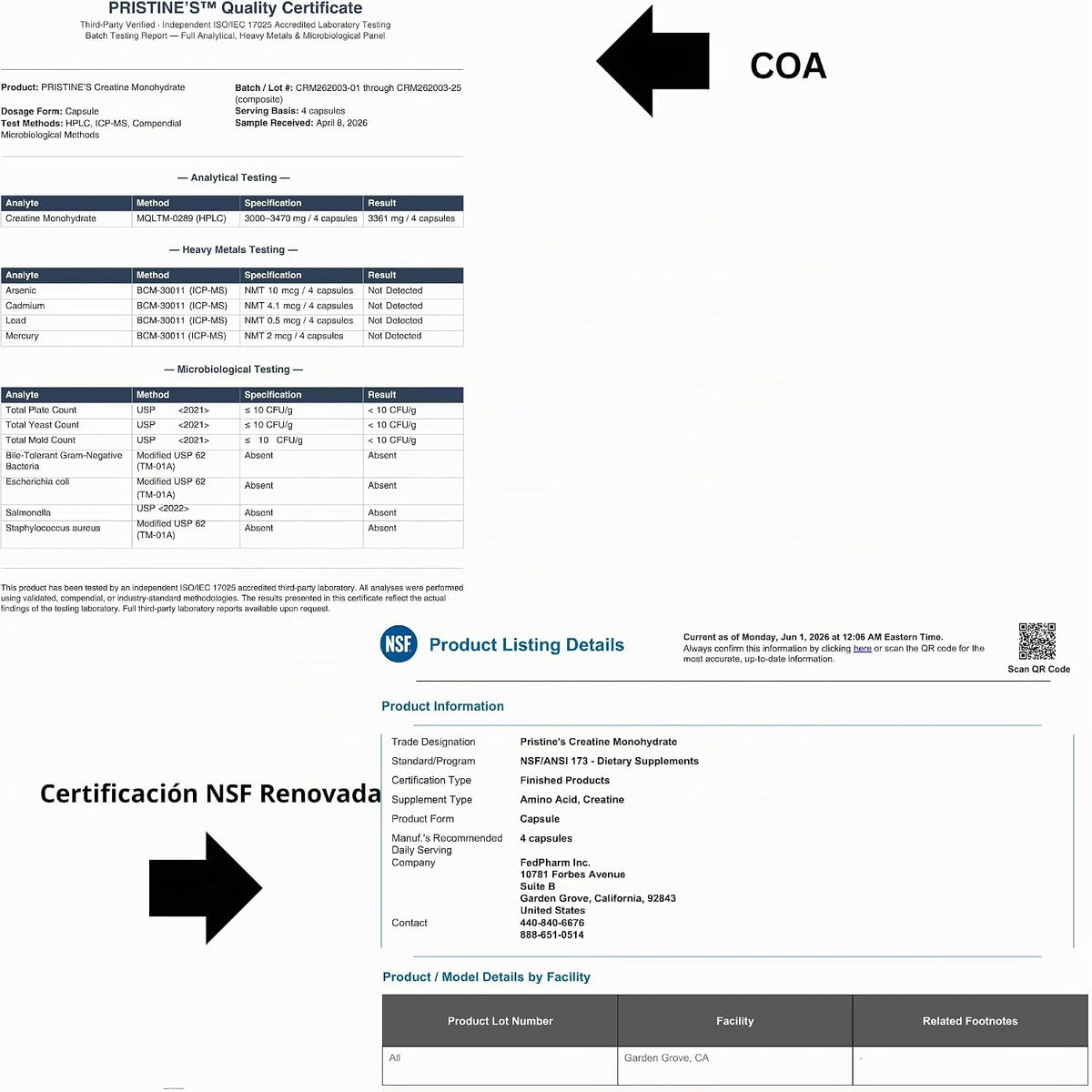 Cápsulas de suplemento de monohidrato de creatina certificada NSF d...