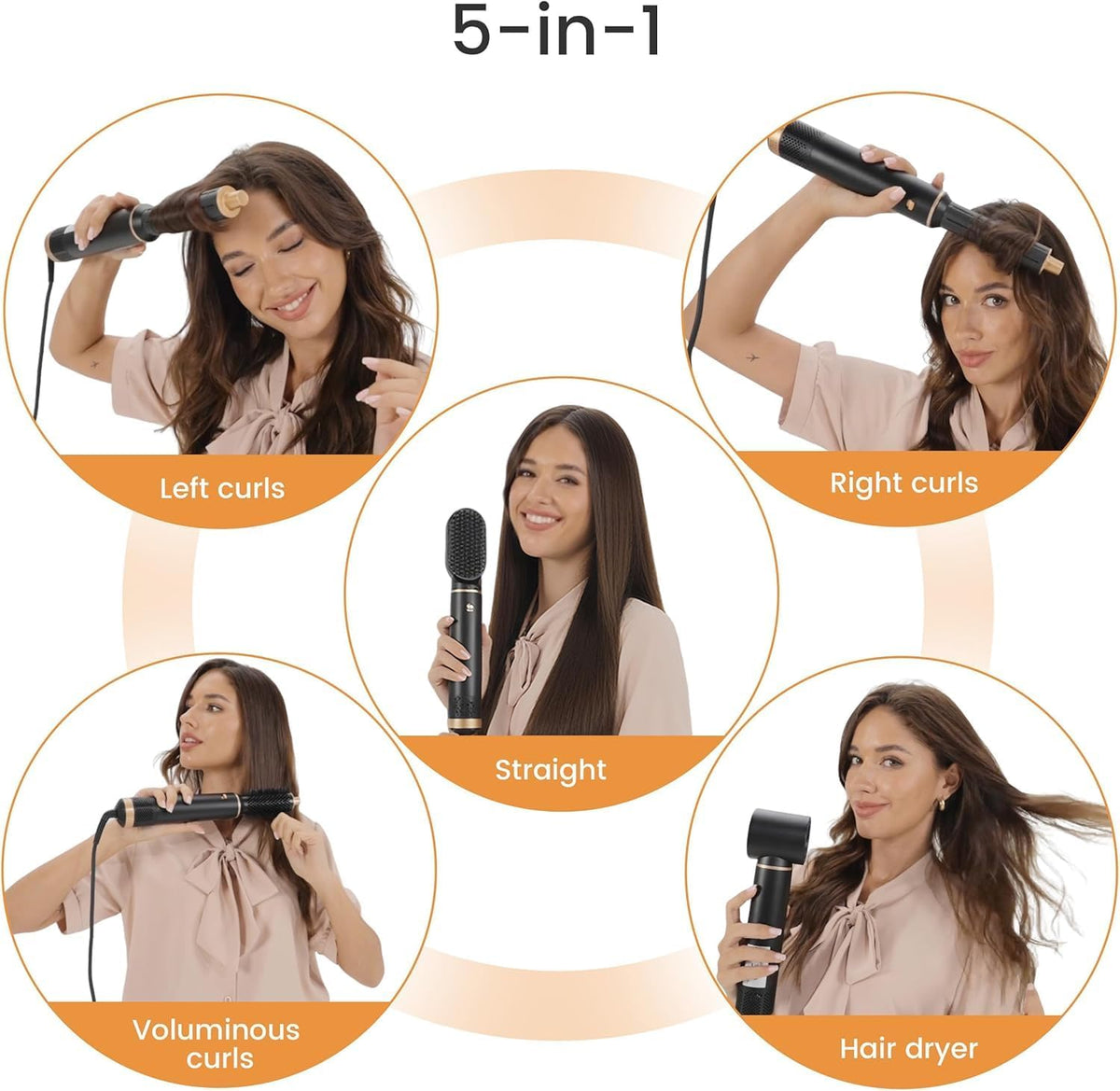 5 en 1 Multi Hair Styler - Cepillo secador de pelo, set de peinador...