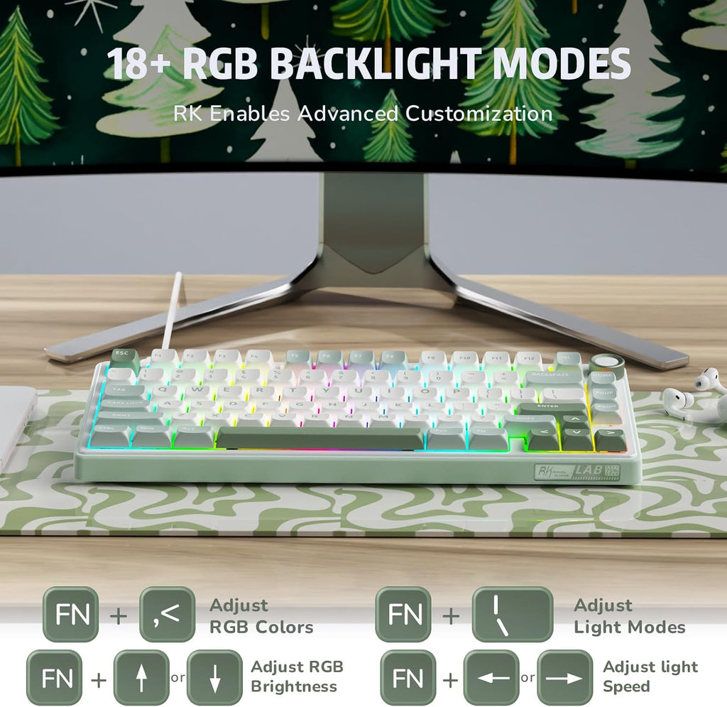 RK ROYAL KLUDGE Teclado mecánico R75 con cable con perilla de volum...