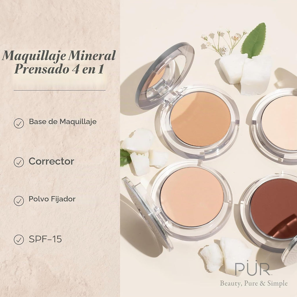 Base de maquillaje mineral prensada 4 en 1 PÜR con SPF 15