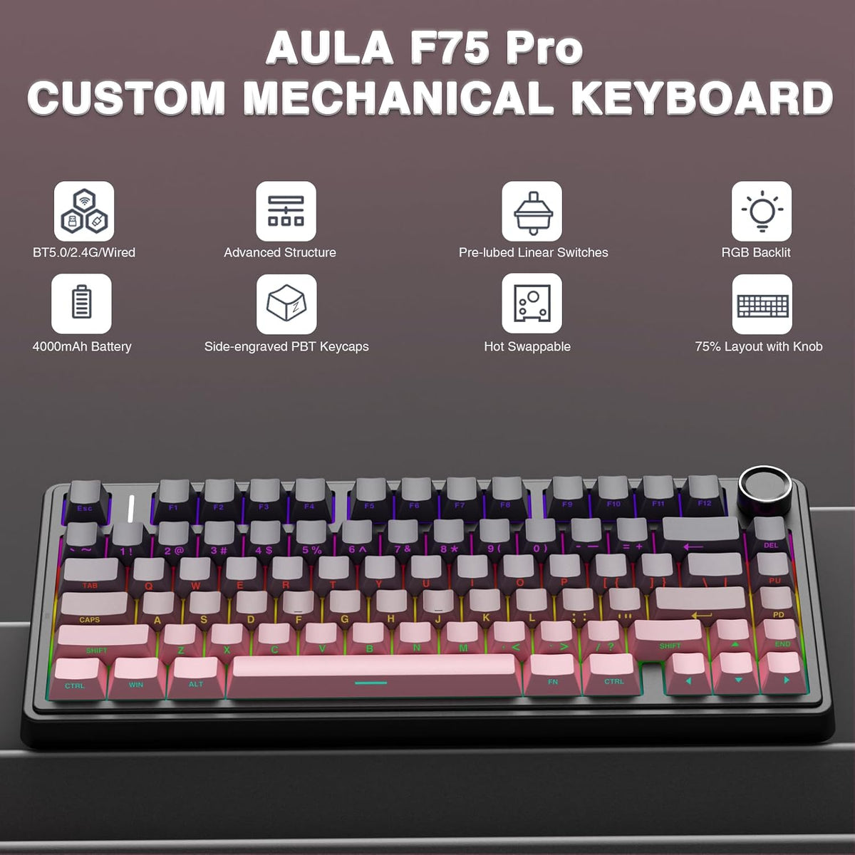 AULA F75 Pro Teclado mecánico inalámbrico, teclado personalizado in...