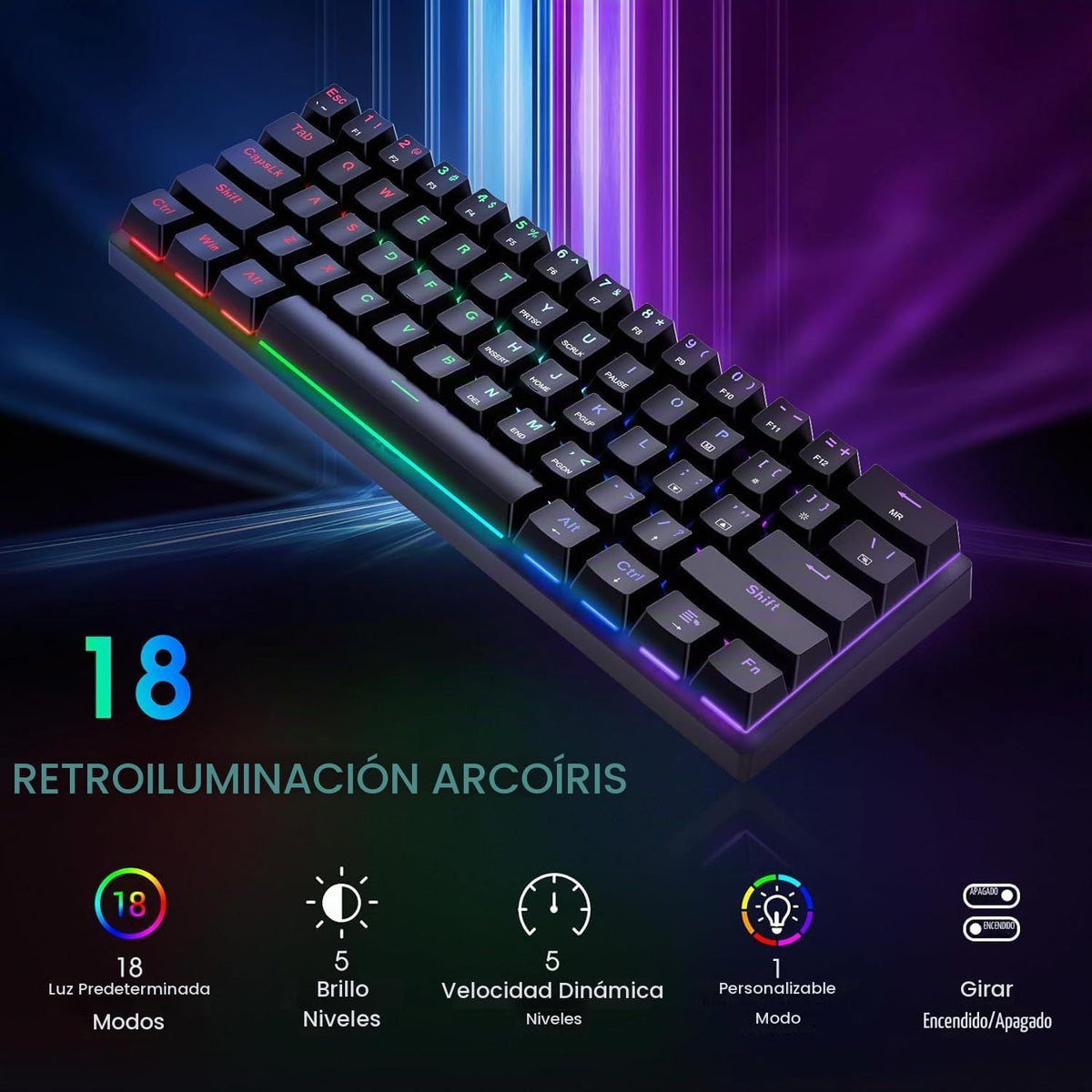 Teclado mecánico atado con cable del juego del 60% con los interrup...