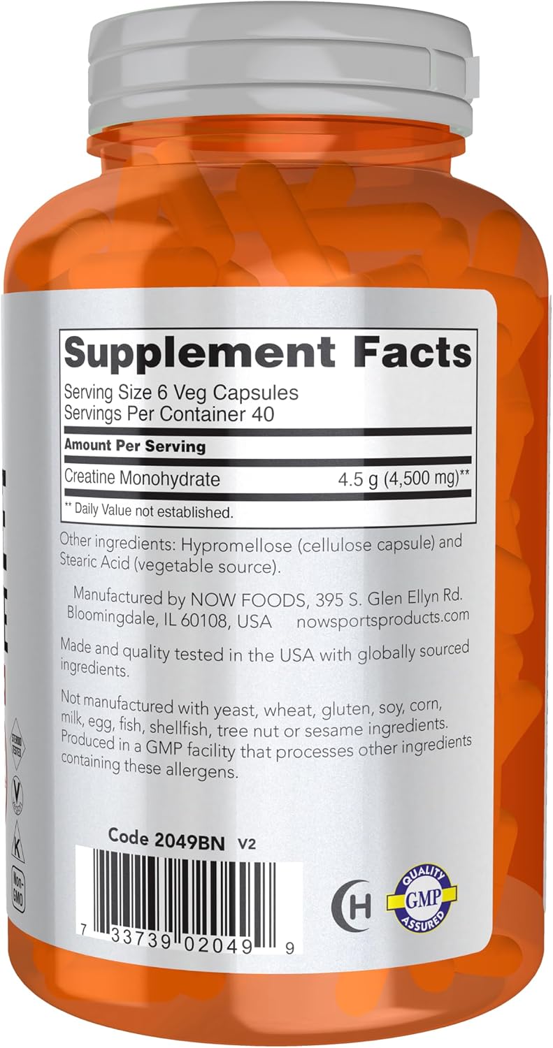 Now Sports, monohidrato de creatina 750 mg, combustible de muscelo*...