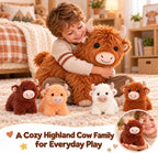 TOYSYM Highland Cow - Animal de peluche con bebés, juego familiar d...