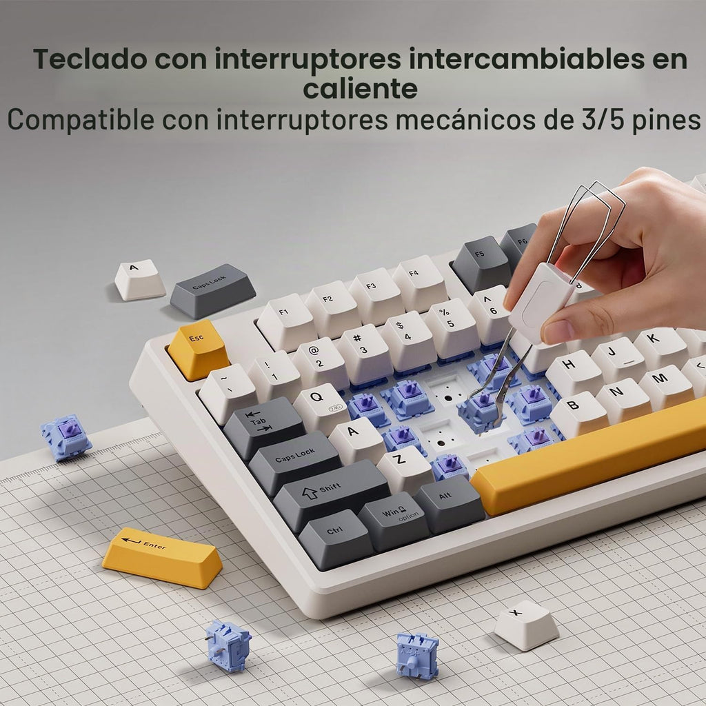 Kisnt Teclado mecánico inalámbrico KN85, diseño del 75%, Bluetooth\...