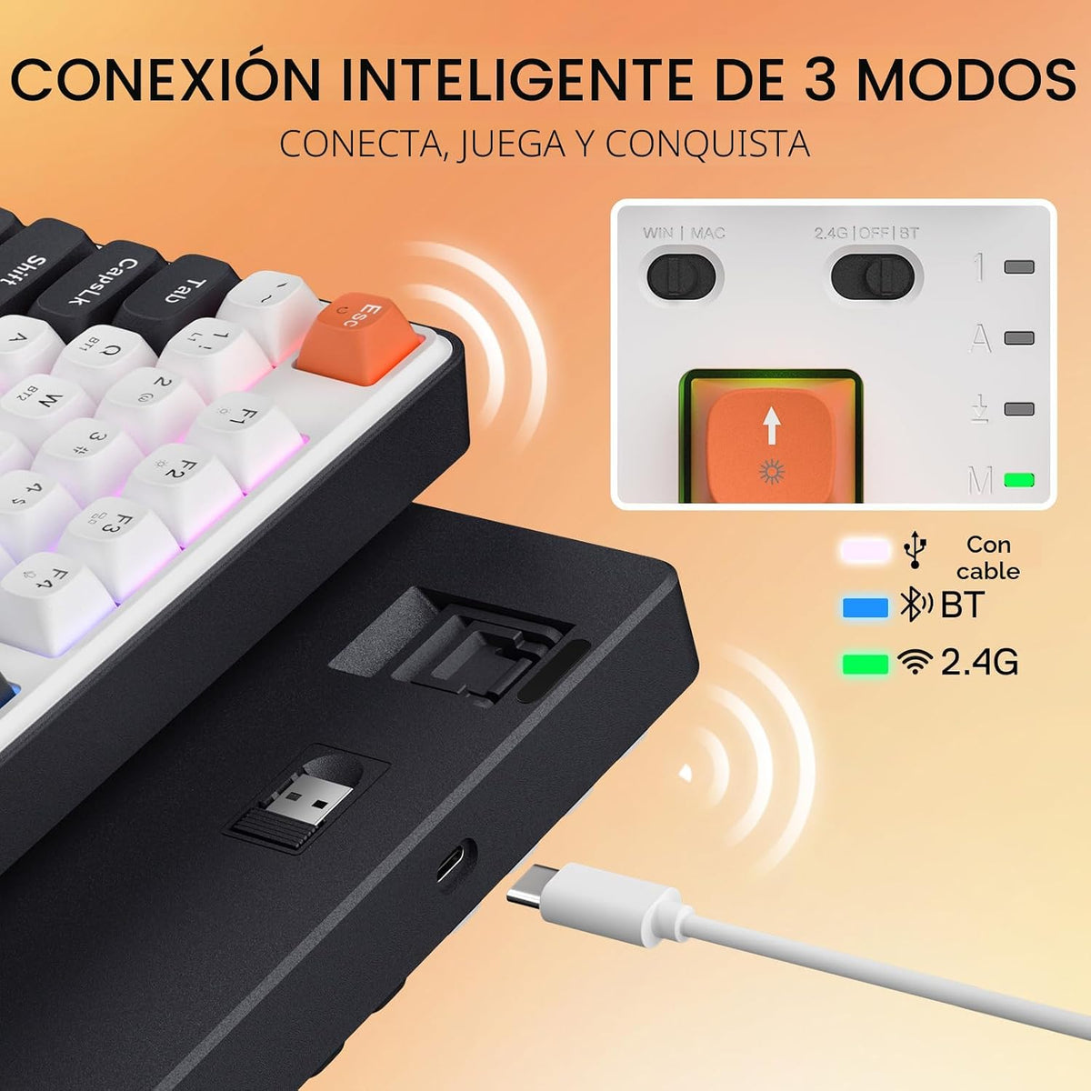 Redragon K689 PRO Teclado inalámbrico de 108 teclas RGB para juegos...