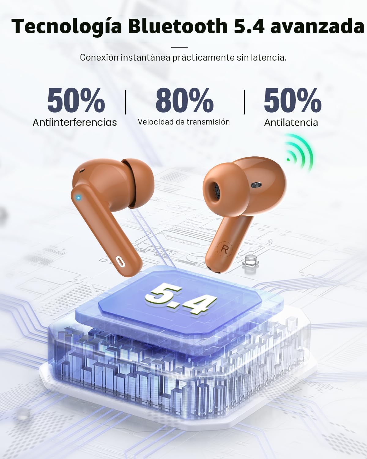 Auriculares inalámbricos, Bluetooth 5.4, graves estéreo\/llamadas c...