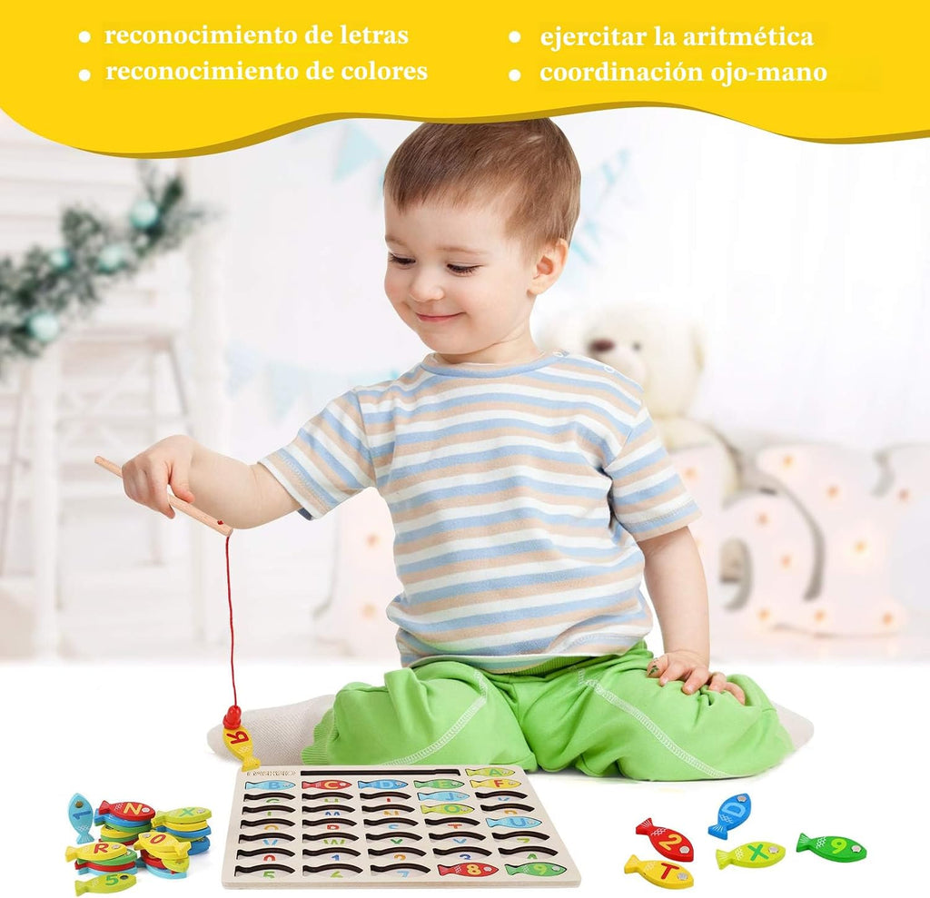 Juguete Magnético de Pesca de Madera para Niños Pequeños, Juegos de...