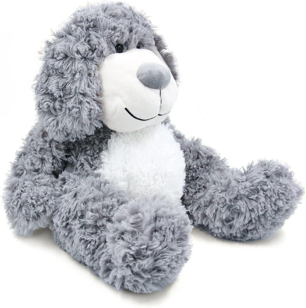 WEIGEDU Juguete de peluche de perro cachorro gris sonriente, 17,7 p...
