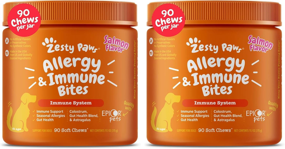Zesty Paws Masticables para aliviar la alergia de perros, probiótic...