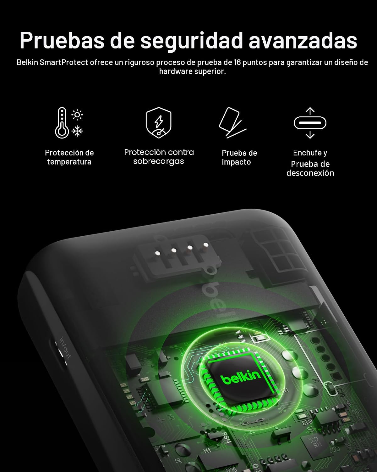 Power Bank Belkin de 10000 mAh, 15 W, 3 puertos, cable USB A a USB...