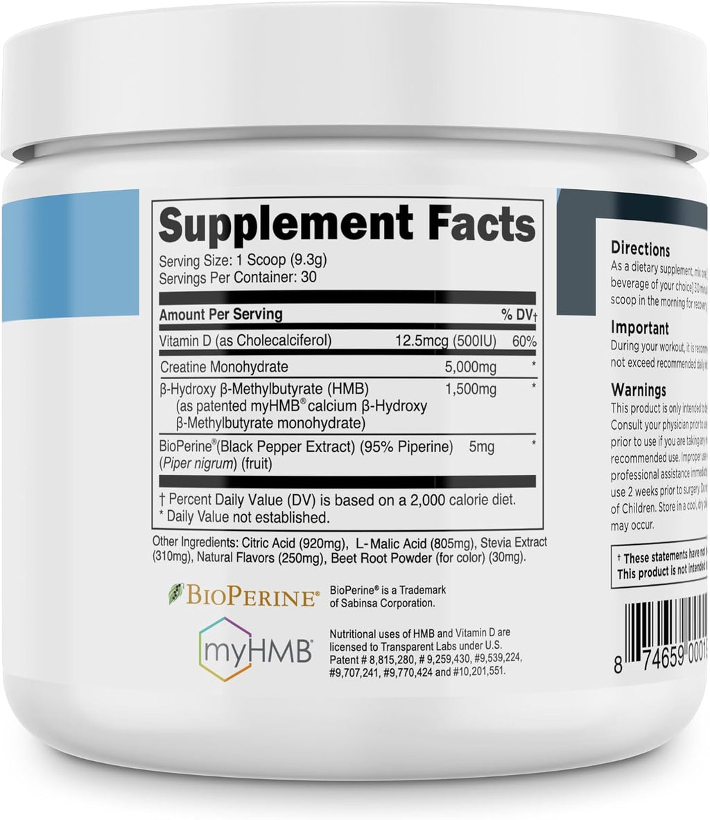 Transparent Labs Creatine HMB - Monohidrato de creatina en polvo co...