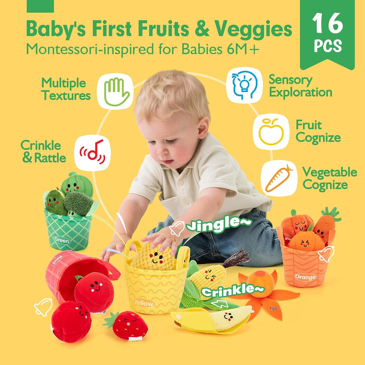 Hahaland Juguetes de baño suaves y de peluche sensoriales de frutas...