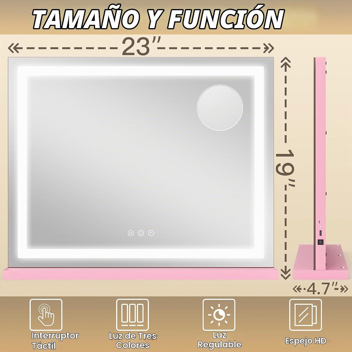 FENNIO Espejo de tocador con luces de 23 x 18 pulgadas, espejo de m...