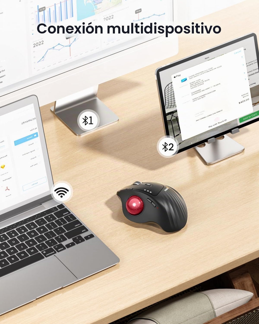 Ratón Trackball Inalámbrico ProtoArc, EM01 NL Ergonómico Bluetooth...