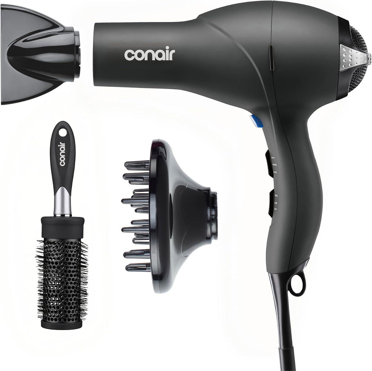 Secador de pelo Conair con difusor, concentrador y cepillo redondo,...