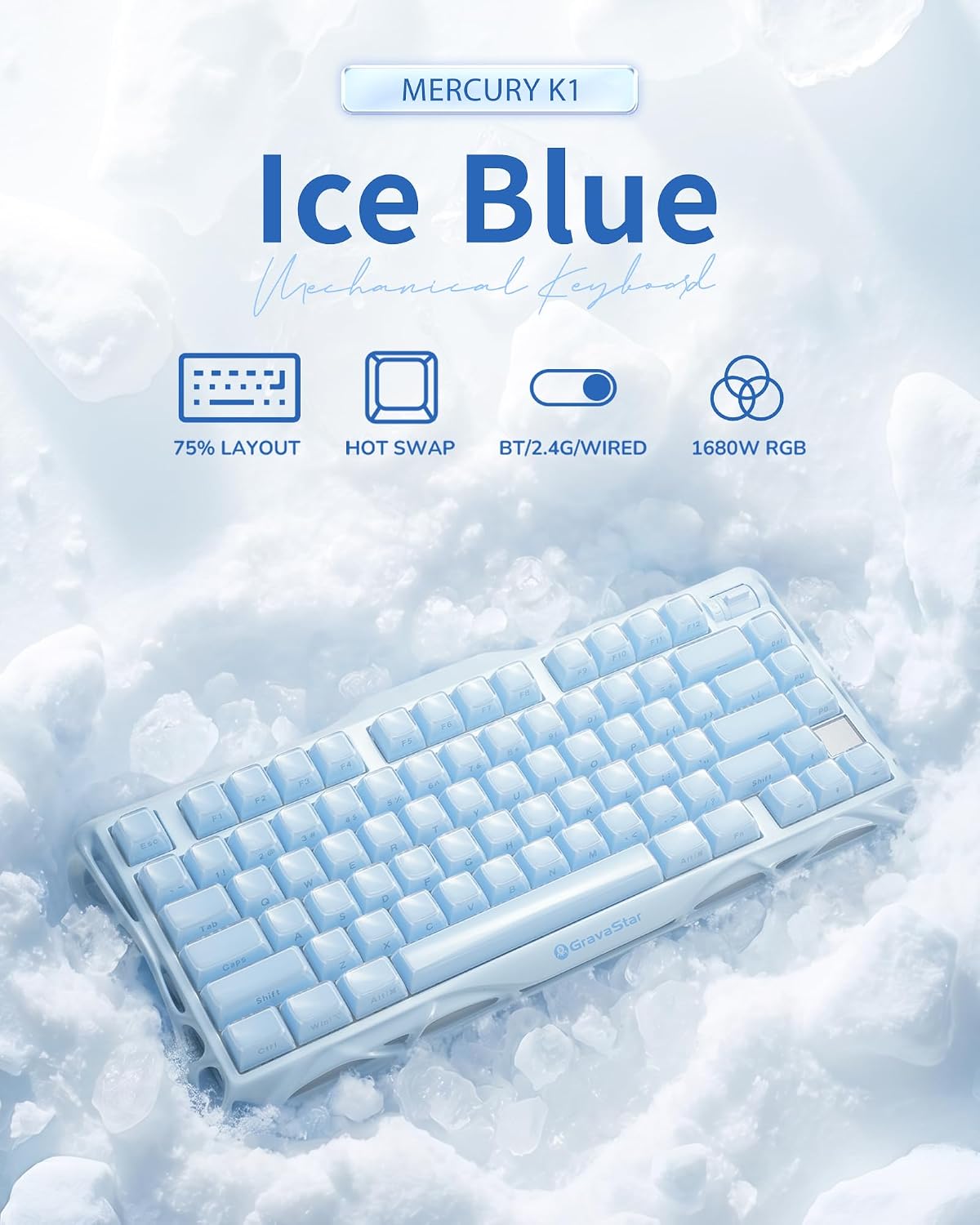 GravaStar Teclado mecánico inalámbrico para juegos Mercury K1 75% c...