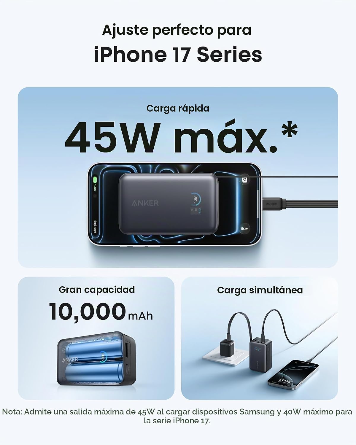Anker Nano Power Bank, cargador portátil de 45 W 10,000 mAh, paquet...