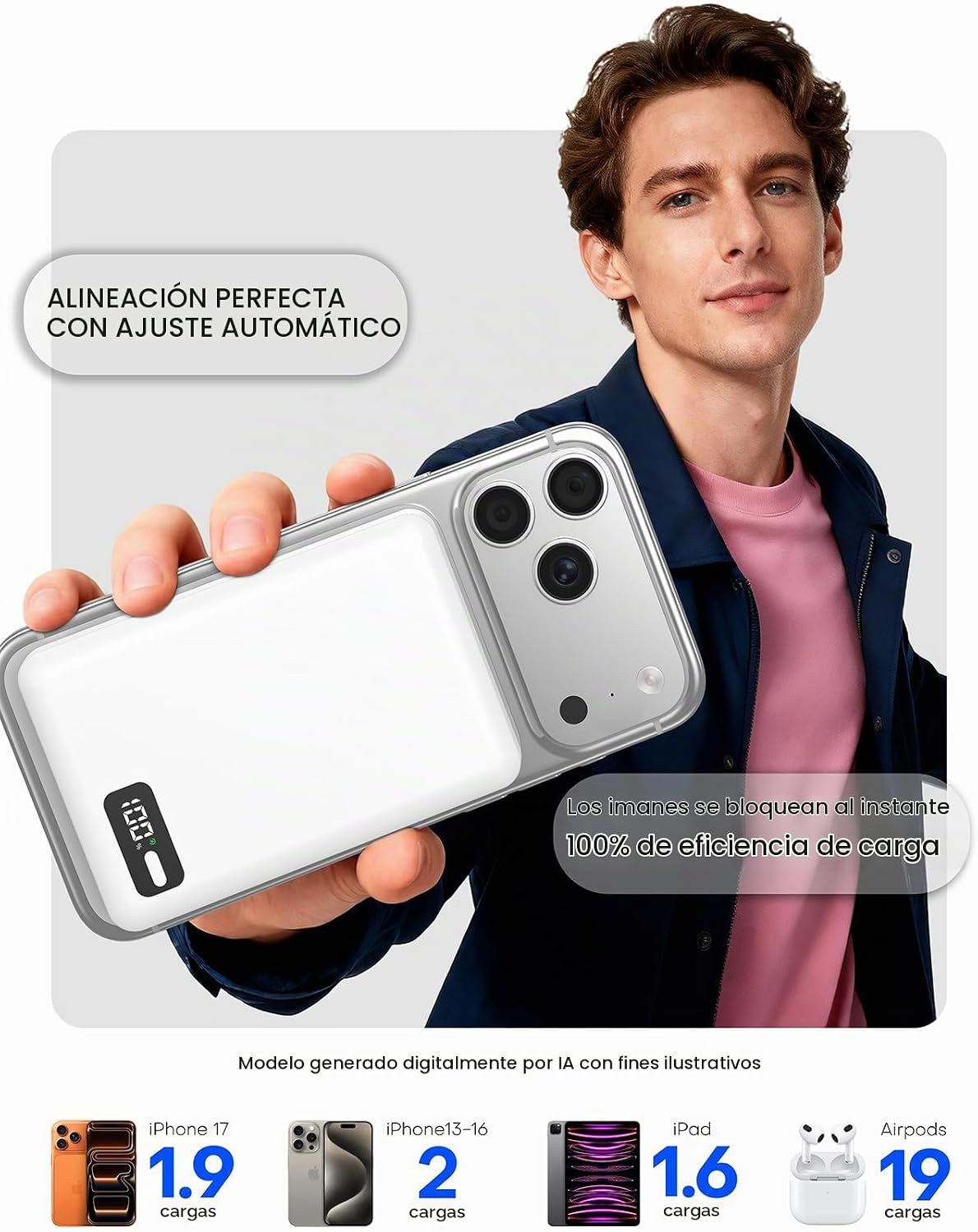para Magsafe Power Bank Cargador portátil 10000mAh Qi2 para iPhone...