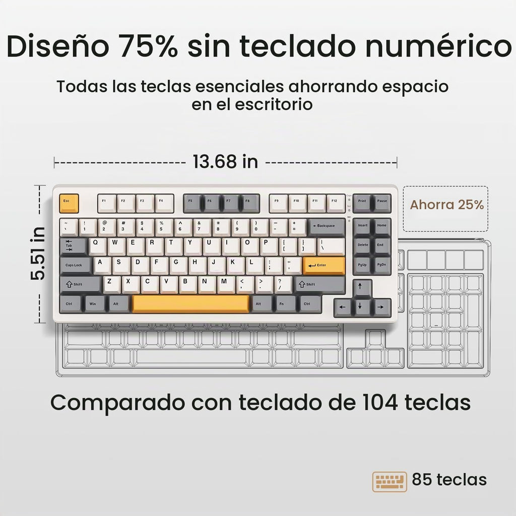 Kisnt Teclado mecánico inalámbrico KN85, diseño del 75%, Bluetooth\...