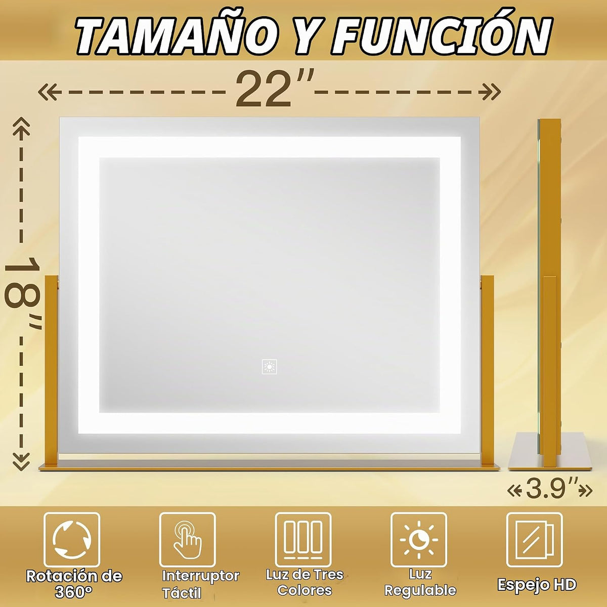 FENNIO Espejo de tocador con luces de 22 x 18 pulgadas, espejo de m...