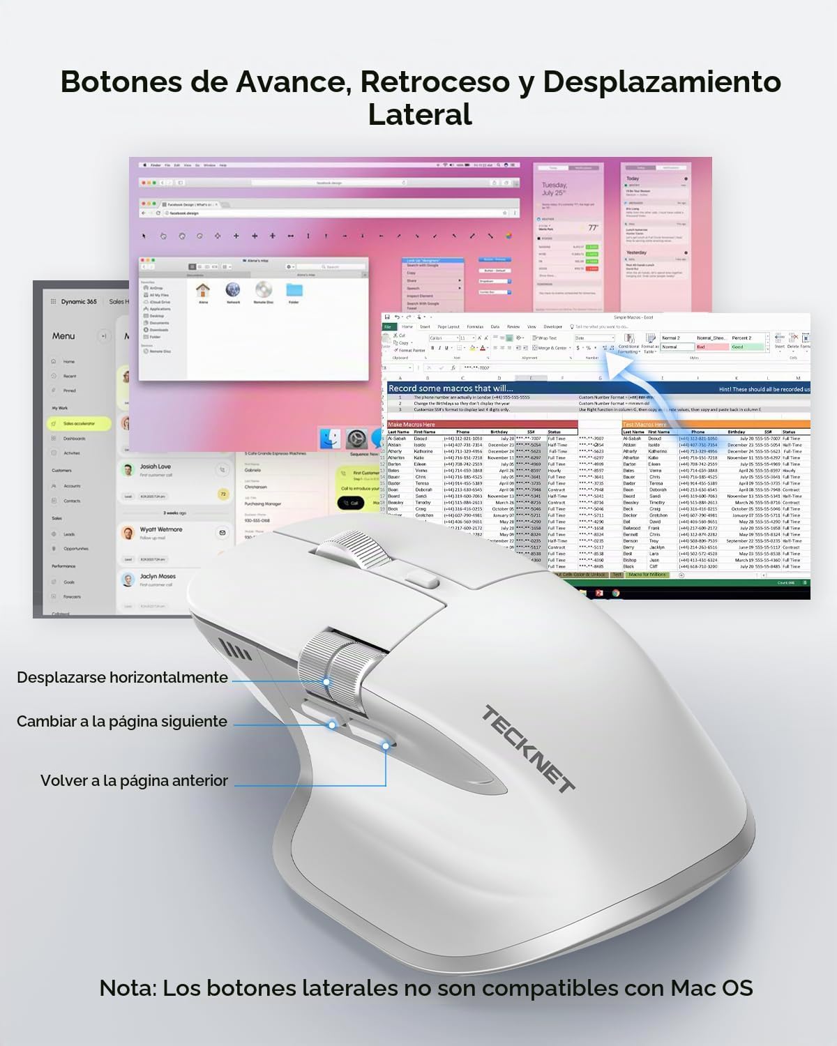 Ratón inalámbrico TECKNET, desplazamiento lateral Bluetooth recarga...