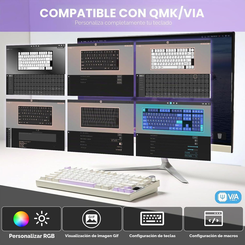 YUNZII AL80 Teclado mecánico inalámbrico, CNC de aluminio completo,...