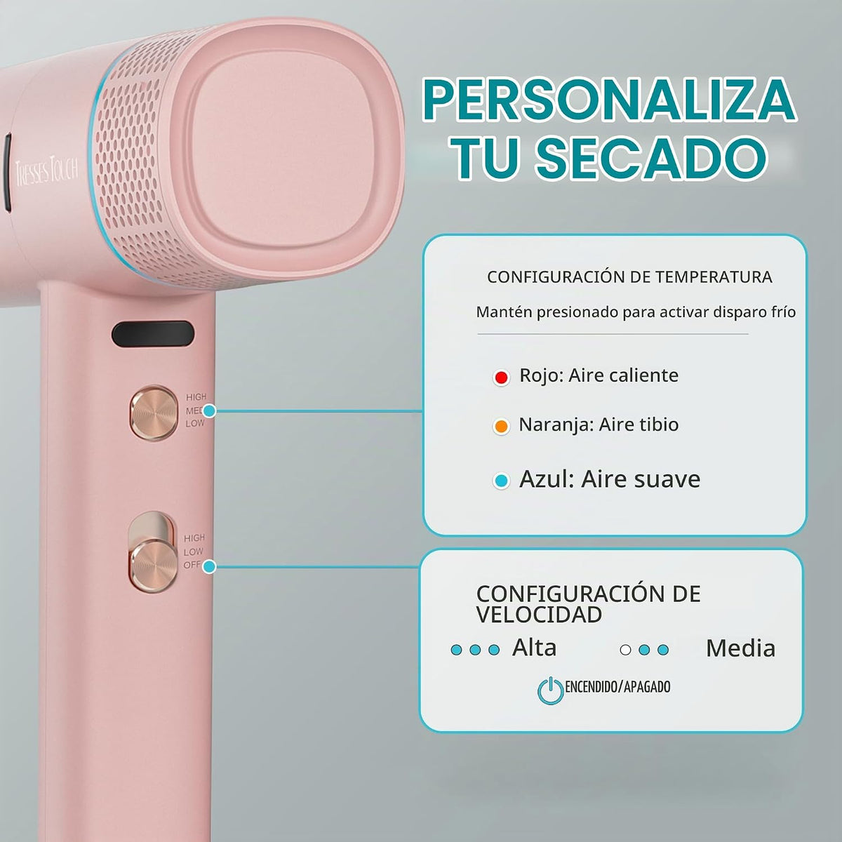 Secador de pelo iónico con difusor y concentrador, secadora profesi...
