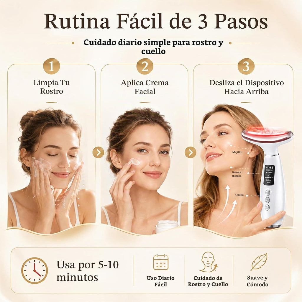 Terapia de luz roja para cara y cuello, herramienta de masajeador f...