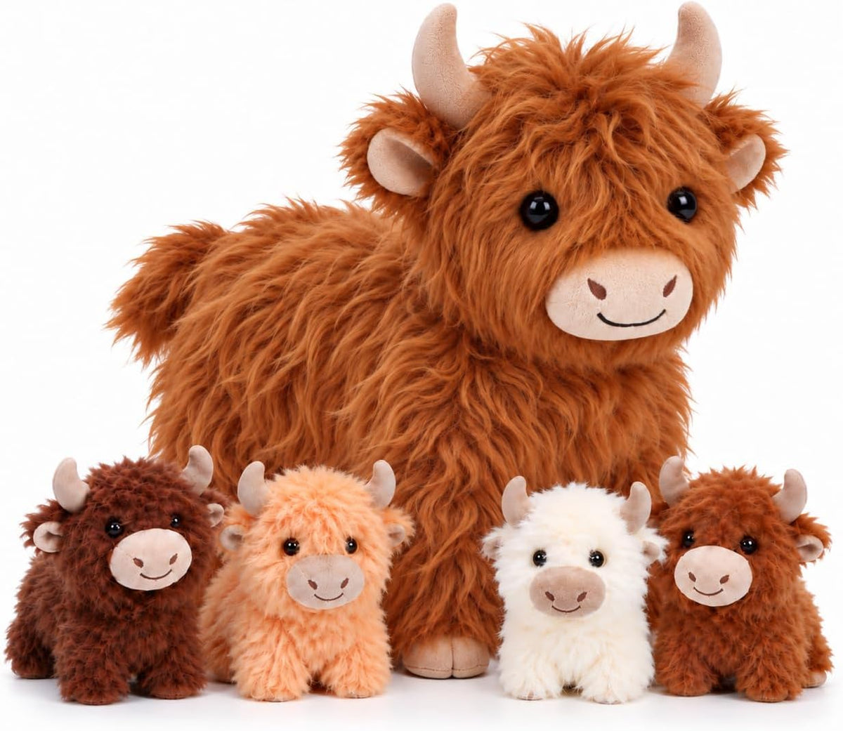 TOYSYM Highland Cow - Animal de peluche con bebés, juego familiar d...