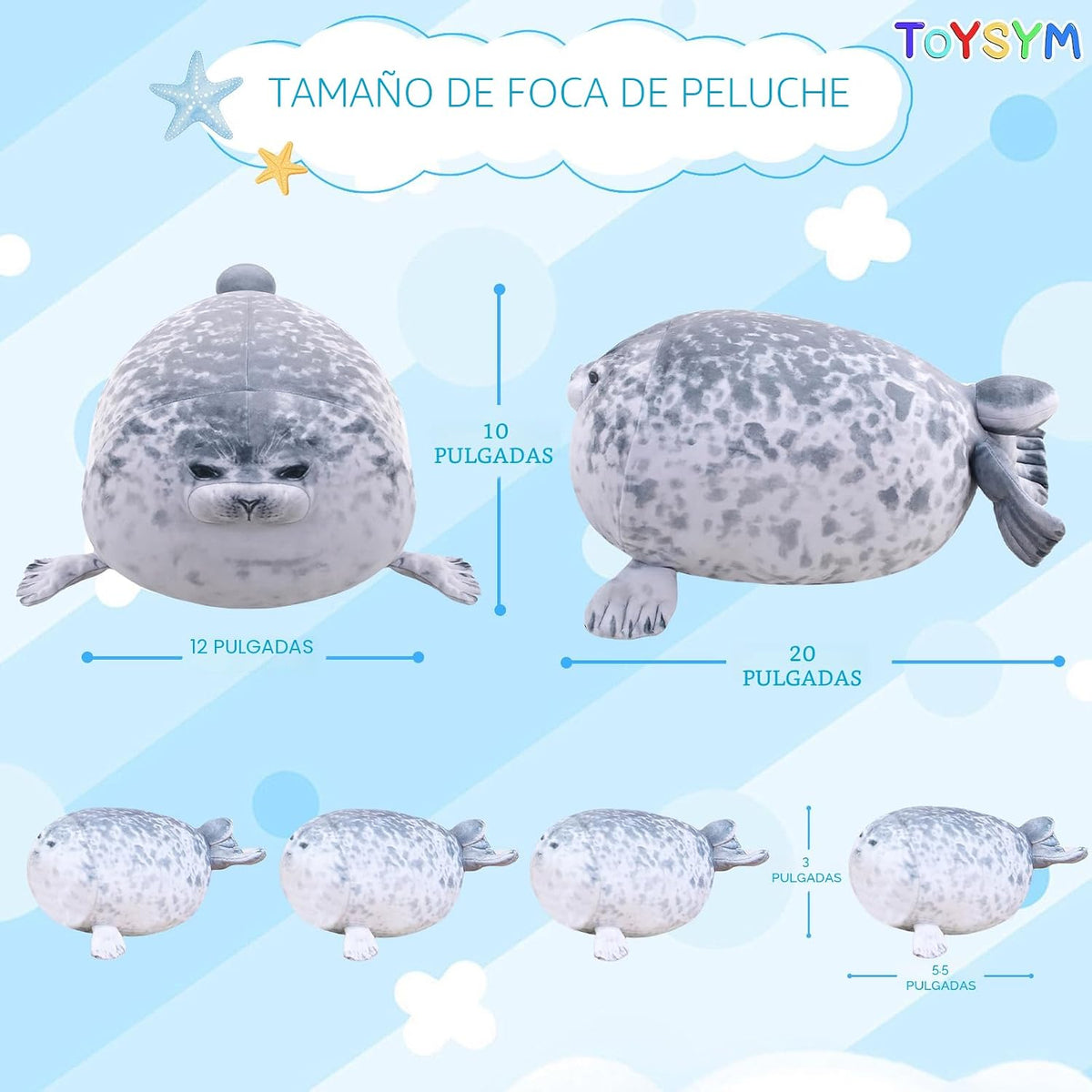 TOYSYM - Peluche de sello con 4 bebés, almohada de animales de pelu...