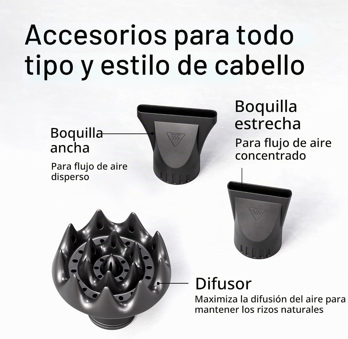 TREZORO Secador profesional con difusor y 2 boquillas, 2000 W, colo...