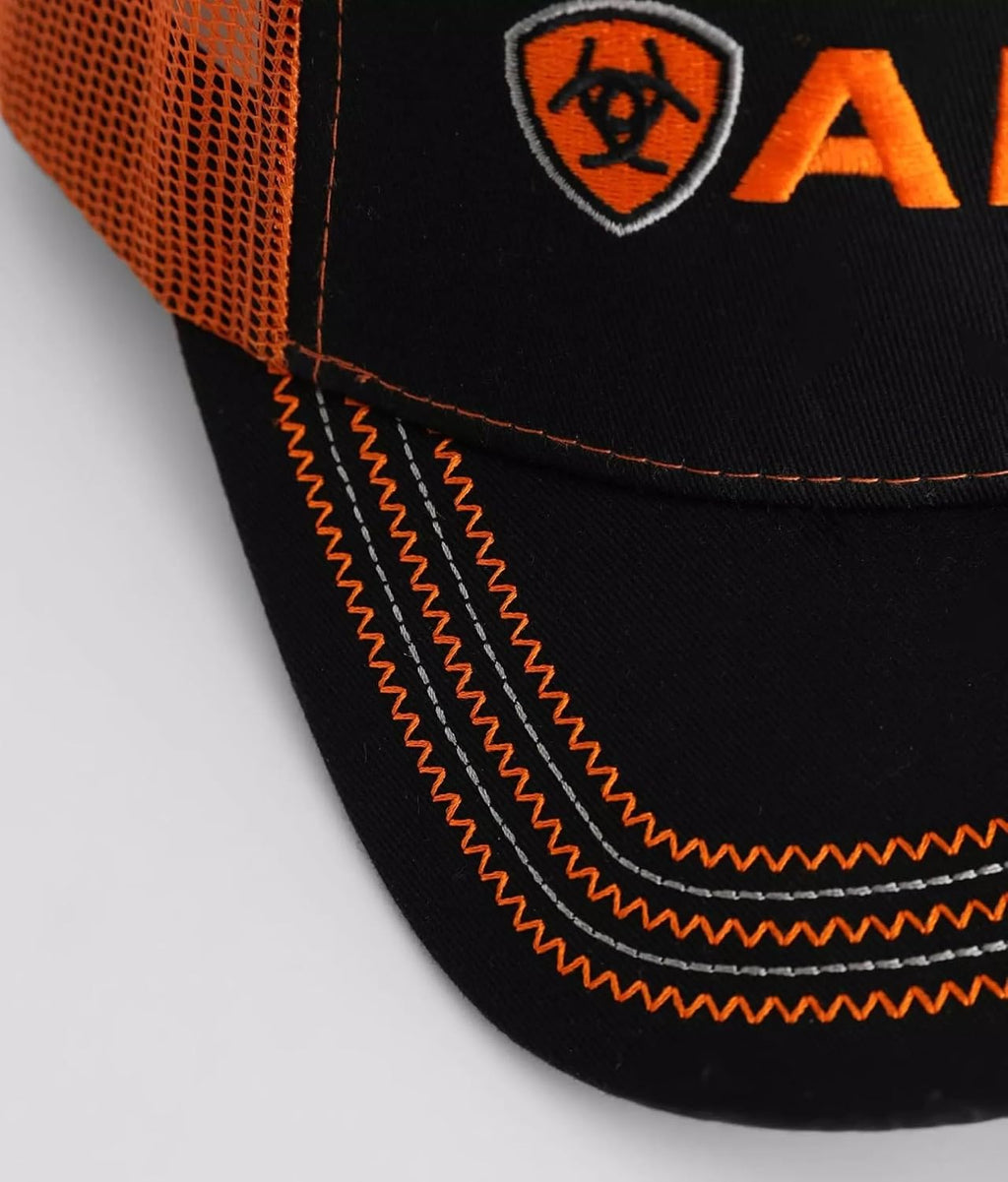 Ariat Sombrero de malla para hombres negro rojo gris