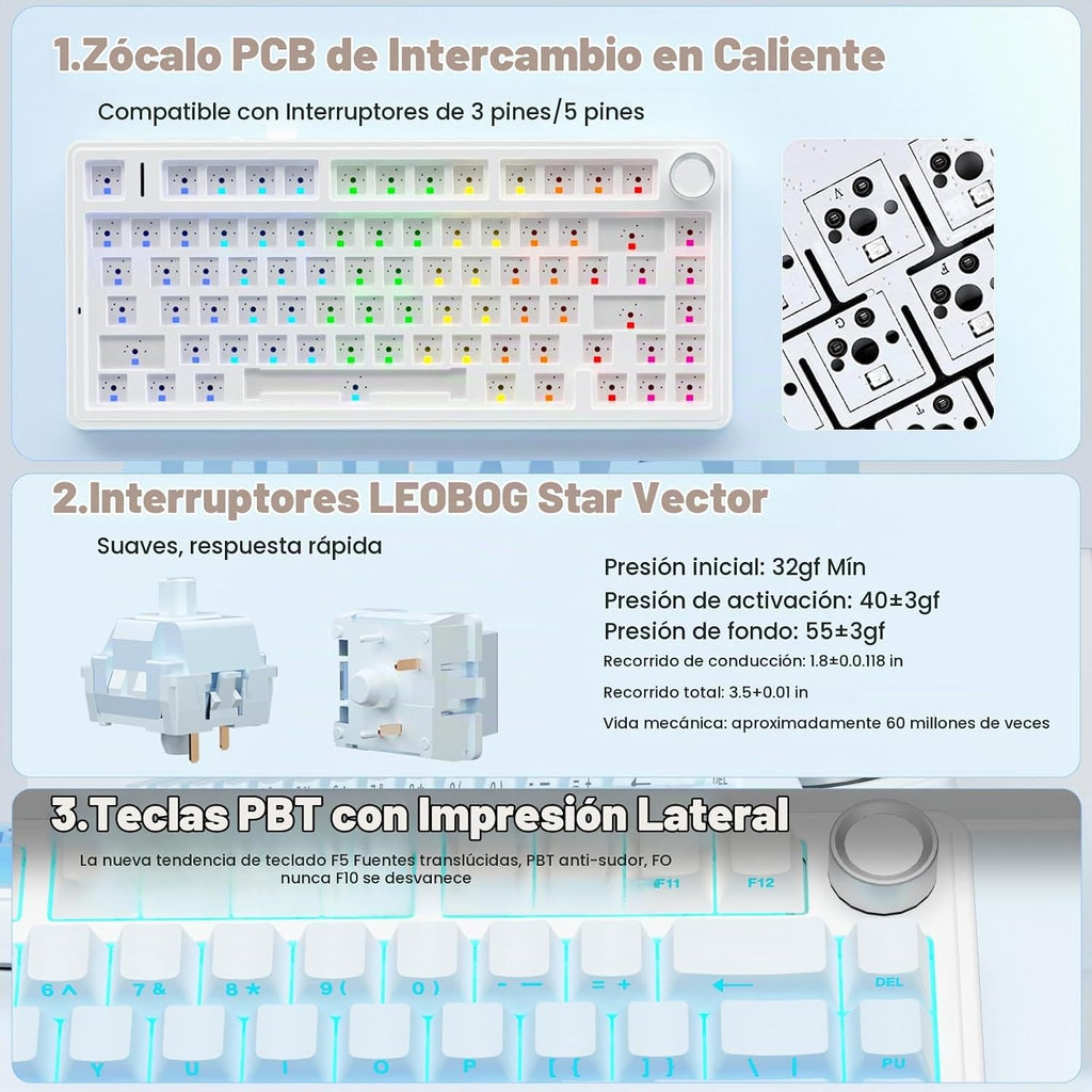 AULA F75 Pro Teclado mecánico inalámbrico, teclado personalizado in...